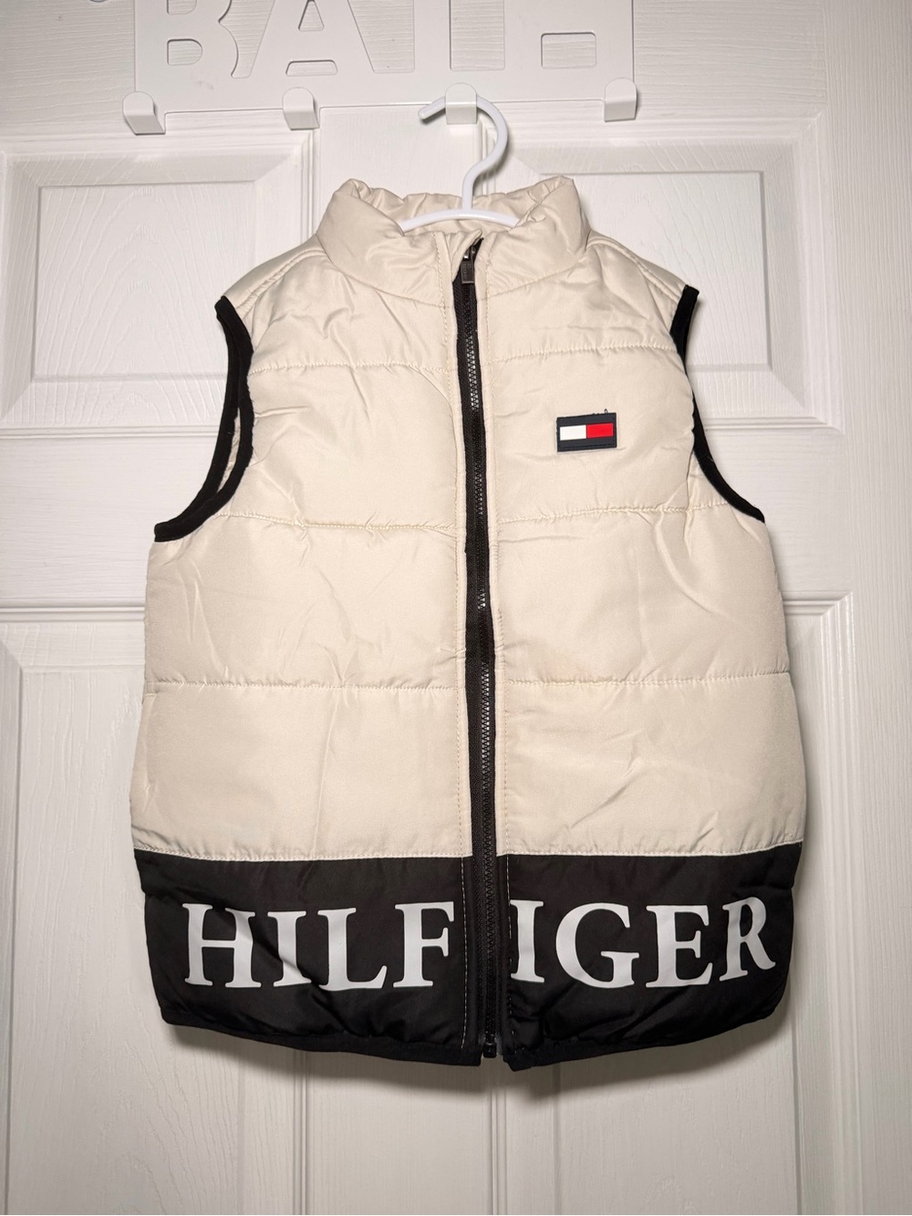 Tommy Hilfiger Cream & Black Quilted Kids Puffer Vest